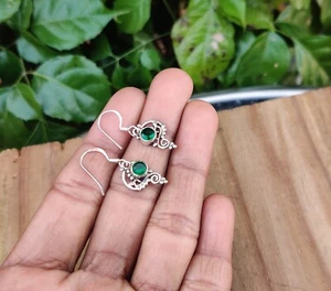 Natural Emerald Gemstone Earrings 925 Sterling Silver Handmade Earring Love Gift - Picture 1 of 6