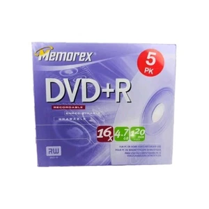 Paquete de 5 DVD en blanco Memorex DVD+R grabables para grabadoras de video domésticas PC - Imagen 1 de 4