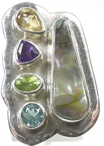 Anillo y abulón topacio azul peridoto amatista y citrino declaración plata de ley - Imagen 1 de 1