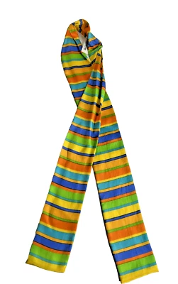 De Colección Liz Claiborne Seda Bufanda Cuello Cabeza Pelo Cartera Cinturón Rayas Verde Naranja 45" Foto 1 de 4