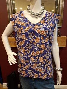 Peacocks Floral Patterned Chiffon Silky Feel Vest Top Size 16 Uk Blue Mix V Neck - Picture 1 of 10