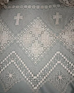Antique Hand Crafted Liturgical Ecru Altar Cloth Table Trim 23” Deep x 102” - Picture 1 of 5