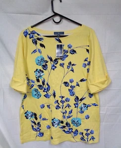 Women's KAREN SCOTT Shirt CITRON AURA Style 100118229MS ELBW SLV Boatneck ~ XXL - Picture 1 of 2