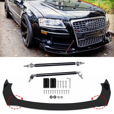 Front Bumper Lip Splitter Spoiler Body Kit + Strut Rods for Audi A3 A4 A5 A6 6 - Image 1 of 4