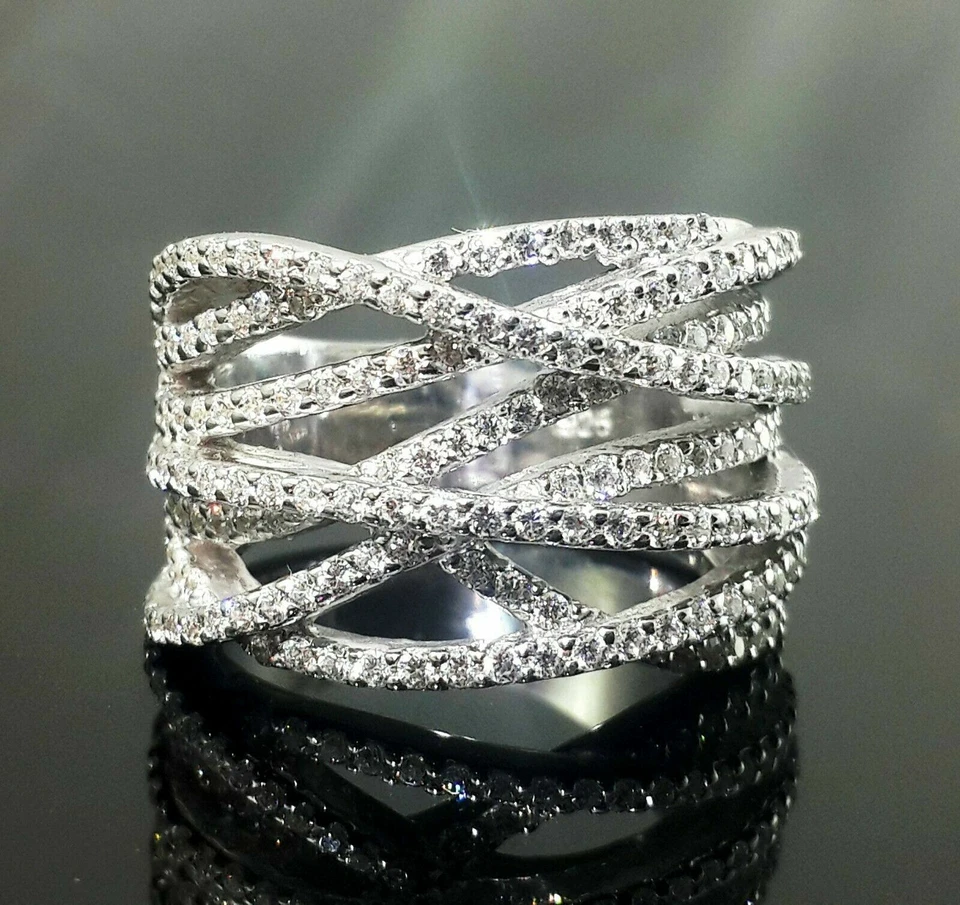 2 CT Round Cubic Zirconia Criss Cross Multi Row Wedding Band Ring in 925 Silver - Image 1 of 4