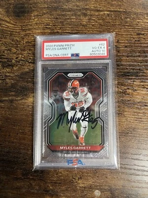 RARE FULL NAME 2020 PANINI PRIZM MYLES GARRETT ON CARD AUTO PSA AUTH.  DPOY - Image 1 of 4