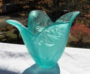 Glass Candy Dish Bowl, Petal Shaped, Blue Shimmery Etched Finish Undercoat, 5" - Picture 1 of 8