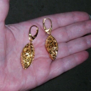 Women 925 Sterling Silver with Gold Overlay Dangle Filigree Earrings 10.72 Grams - Picture 1 of 3