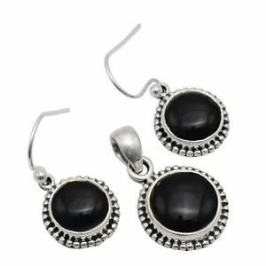 Black Onyx 925 Sterling Silver Pendant + Earrings Valentine Gift Jewelry ST-052 - Picture 1 of 1