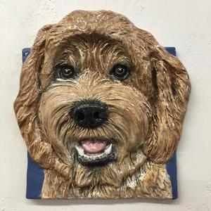 Goldendoodle Dog Portrait 3D Tile Ceramic handmade sculpture SondraAlexander Art - Picture 1 of 4