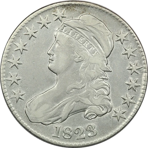 1823 Capped Bust Half Dollar 50C, Very Fine VF+ Cover
