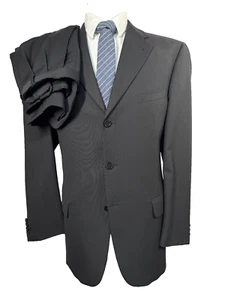 JOSEPH ABBOUD Mens Black Wool Classic Fit Pleated 2pc Suit 40R Jacket 34x29 Pant - Picture 1 of 13