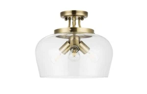 Merra 11 in. 3-Light Antique Brass Semi-Flush Mount - Picture 1 of 4