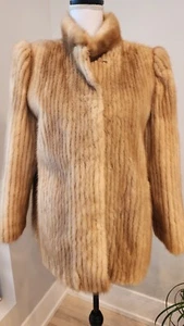 WOMENS BEIGE REAL MINK FUR RIBBED, WAIST JACKET SIZE MED/L? - Picture 1 of 14