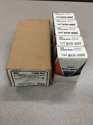 NEW BOX OF 500 THOMAS & BETTS STA-KON LOCKING SPADE TERMINALS 14RB-6FL - Image 1 of 4