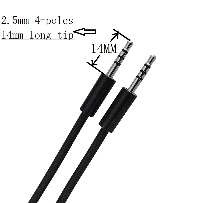 2.5mm 14mm long tip Male to 2.5mm male 4 Pole Headphone Audio AUX Cable 1meter  - Image 1 of 4