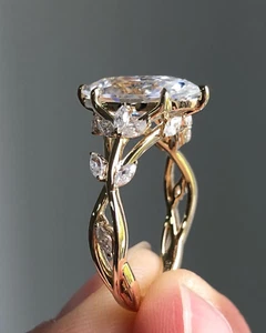 1.50Ct Marquise Cut Art Deco Moissanite Engagement Ring 14k Yellow Gold Plated - Picture 1 of 6