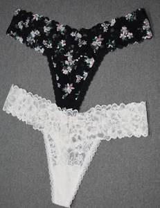 Lote de 2 nuevas bragas de encaje floral negras blancas Victoria's Secret XL XLarge - Imagen 1 de 6