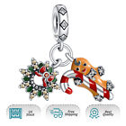 Authentic Christmas Wreath and Gingerbread Man Dangle S925 Women Bracelet Charm