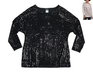 MSK Sequin Shine Embellished Long Sleeve Women's Top S NWT Black - Picture 1 of 1