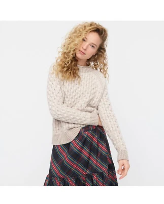 Suéter para mujer J.Crew marfil pequeño tejido con cable lana angora cuello redondo NUEVO Foto 1 de 4