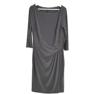 Ralph Lauren Dress Size 14 Grey Faux Wrap Ruched Side Flattering Draped Classic* - Picture 1 of 5
