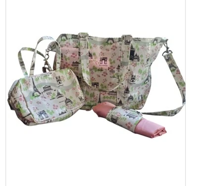 Mammy Roo Rootote Mother Large Tote Bag Set Paris Diaper Pink Baby Girl Travel  - Image 1 of 4