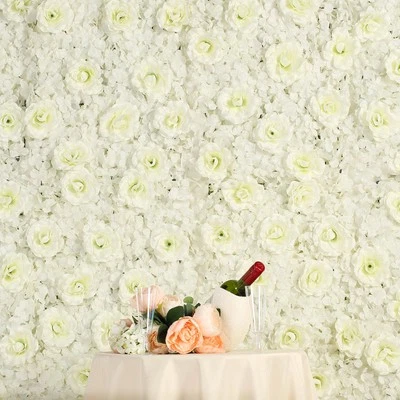 Cream Silk Roses Hydrangea 11 sq ft UV Protected Wall Backdrop Vertical Panels - Image 1 of 4