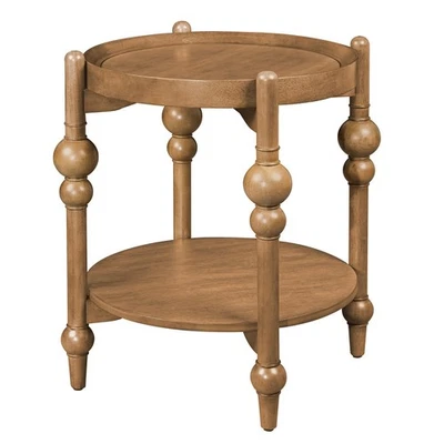 23" Round End Table Small Solid Wood Side Table Center Table With Open Shelf - Image 1 of 4