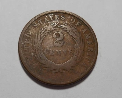 1866 shield 2 cent circulated 2c - Civil War Era - bronze Longacre Philadelphia - Image 1 of 4