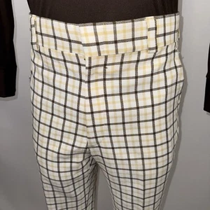 1960s Mayer Pants Wide Flare Leg Leisure Suit Disco Plaid MCM Nik Vtg Mens 35 31 - Picture 1 of 19