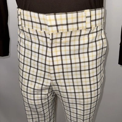 1960s Mayer Pants Wide Flare Leg Leisure Suit Disco Plaid MCM Nik Vtg Mens 35 31 - Image 1 of 4