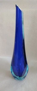 Murano Faceted Tear Drop Sommerso Vase Cobalt Blue And Aqua Marine 11" - Picture 1 of 12