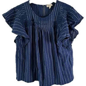 Style & Co Women’s Blouse XXL Blue Stripe Flutter Sleeve Cotton Top Boho Casual - Picture 1 of 7