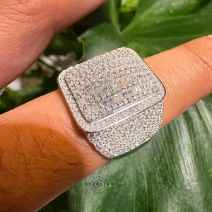 Moissanite Square Baguette Mens Ring 5 CTW VVS 925 Silver Iced Out Passes Tester - Picture 1 of 11