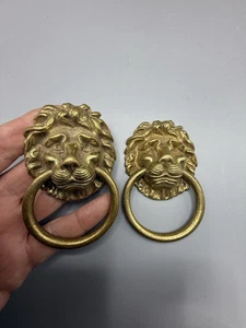Antique French Lion Mask Draw Handles Gilt Brass Good Size Lovely Detail 20s/30s - Picture 1 of 10