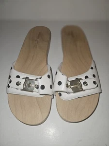 Kate Spade Dr. Scholl's Women's Size 9 M Black/White Polka Dot Wood Sandals New - Picture 1 of 7