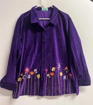 Quacker Factory Vtg Purple Cardigan Sweater Embroidered Beaded Flowers Sz 1X NWT - Image 1 of 4