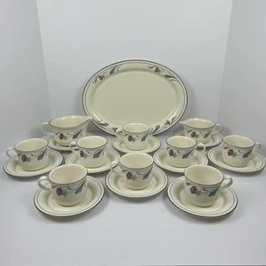 Lenox “Poppies On Blue” 8 Cups, 10 Saucers, 14” Oval Platter, 2 Creamer Caddies - Picture 1 of 22