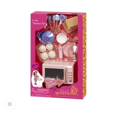 NEW Our Generation In the Kitchen Light & Sound Microwave Set for 18" Doll NIB