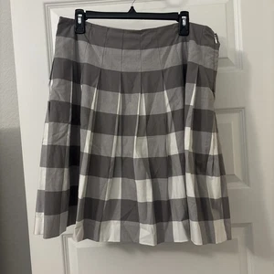 Liz Claiborne A Line Skirt Gray/White Plaid Checkered Pleated Midi SZ 16 Cotton - Picture 1 of 14
