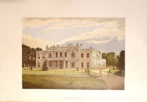 1880 Old Print = ROLLESTON HALL = Castelli Gran Bretagna = CROMOLITOGRAFIA V4 - Foto 1 di 1