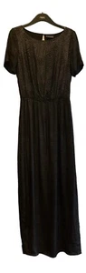 Black Maxi Dress 10-12 Holiday Occasion Short Sleeves Open Back Party Minimum - Picture 1 of 8