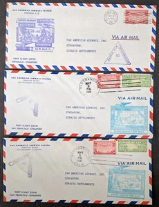 5 1941 trans-pacific airmail flight covers Guam, Singapore, Philippines etc Y.64 - Picture 1 of 5