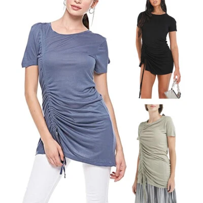 BRAVE SOUL DIANA Womens Short Sleeve T Shirt Casual Tops Drawstring Blouse Tee