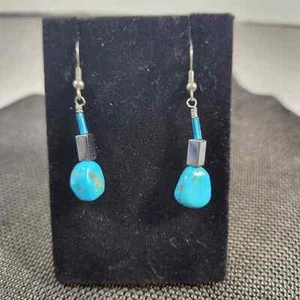 Pendientes de piedra turquesa negro azul con cuentas gancho natural colgante nativo occidental - Imagen 1 de 3