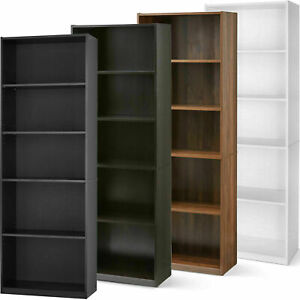 71" Tall 5-Shelf Wooden Standard Bookcase Closed Back Adjustable Bookshelf