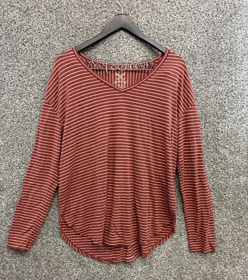 Top de mujer Faded Glory naranja/blanco a rayas manga larga cuello en V XL Foto 1 de 4