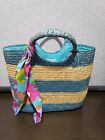 RALPH Ralph Lauren  Straw Striped Beach Tote Bag Lined Double Handle