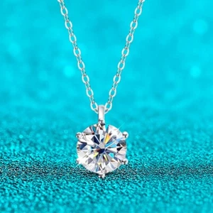 2CT D Color VVS1 Round Moissanite Pendant Necklace for Women 925 Sterling Silver - Picture 1 of 12